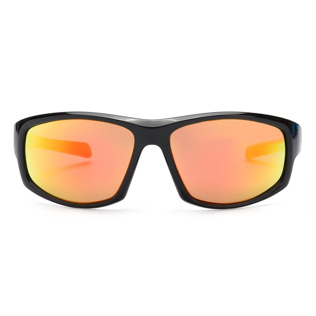 TJUTR Men's Sports Polarized Sunglasses Square Mirrored Lenses, Black Orange-Mirror